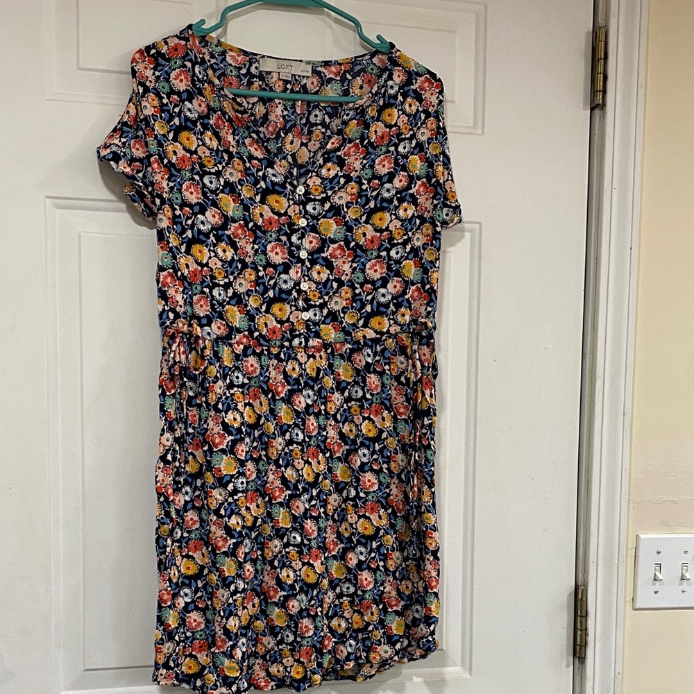Loft Petite Navy Blue Floral Mini Dress